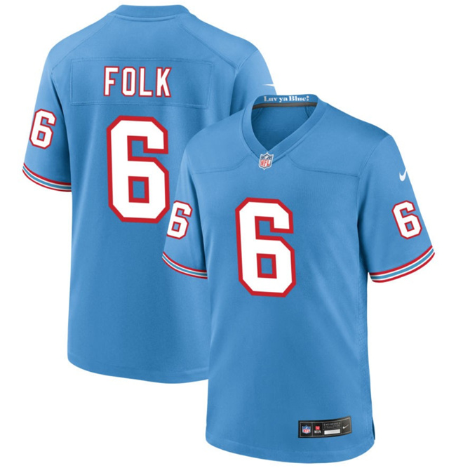 Men's Tennessee Titans #6 Nick Folk Light Blue Throwback Player Football Stitched Game Jersey